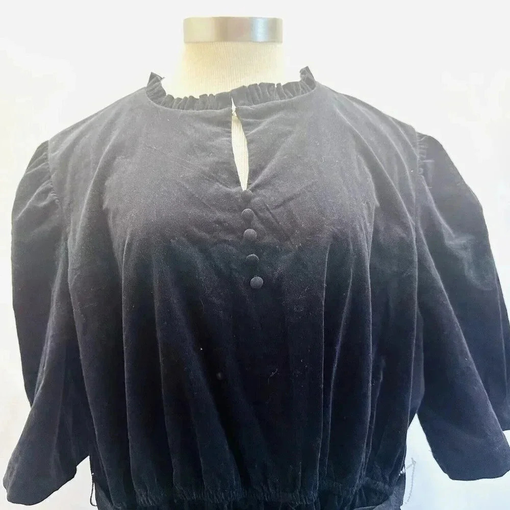 New DRAPER JAMES Women Half Sleeve Keyhole Corduroy Black A Line Midi Dress XXL